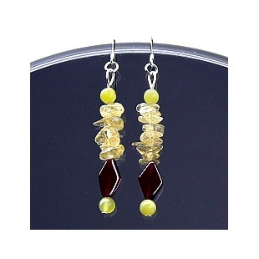 Garnet Citrine & Jadeite SILVER Earrings 2.25"